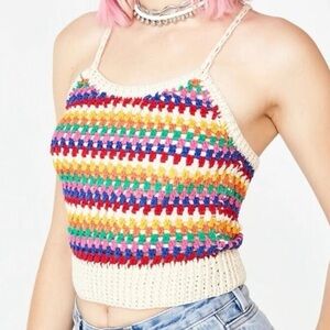 Le Lis Colorful Crochet Crop Top Size Medium